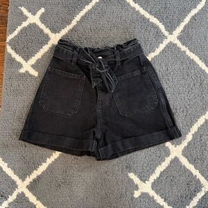 Zara High Waisted Black Denim Tie Shorts